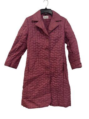 Vitnage Bromleigh Quilted Burgundy Button-Up Coat With Collar - Womens Medium